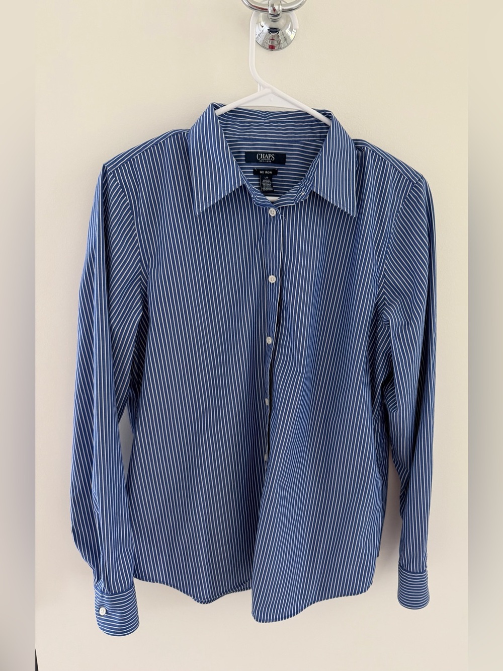 Chaps Women’s Blue White Stripe Button Down Shirt